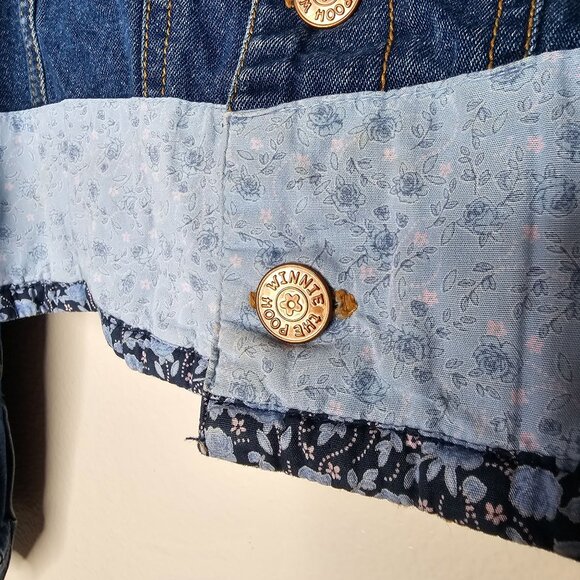 Y2K Vintage Disney Kids Girls Large Denim Jacket Winnie The Pooh Floral Trim - Picture 4 of 6